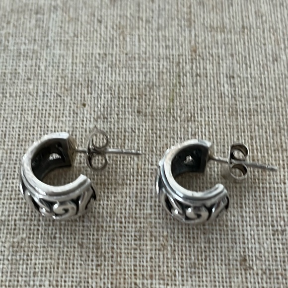 Sterling Solid 3/4 Scroll Posted Hoop Earrings - Picture 3 of 8